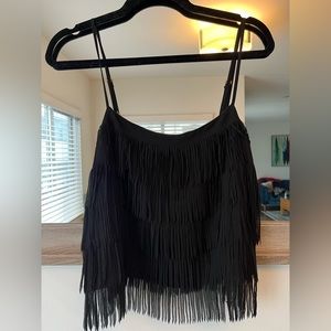 Show Me Your Mimi fringed black tank top. Size S. Lightly worn.